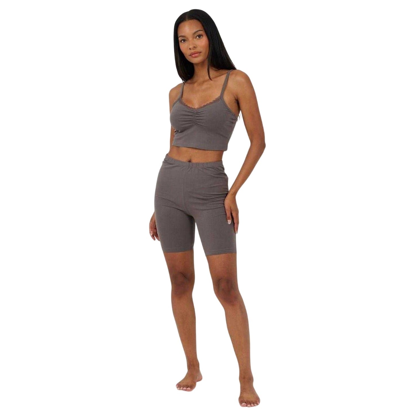 Grey - Lifestyle - Brave Soul Womens-Ladies Strappy High Waist Loungewear Set