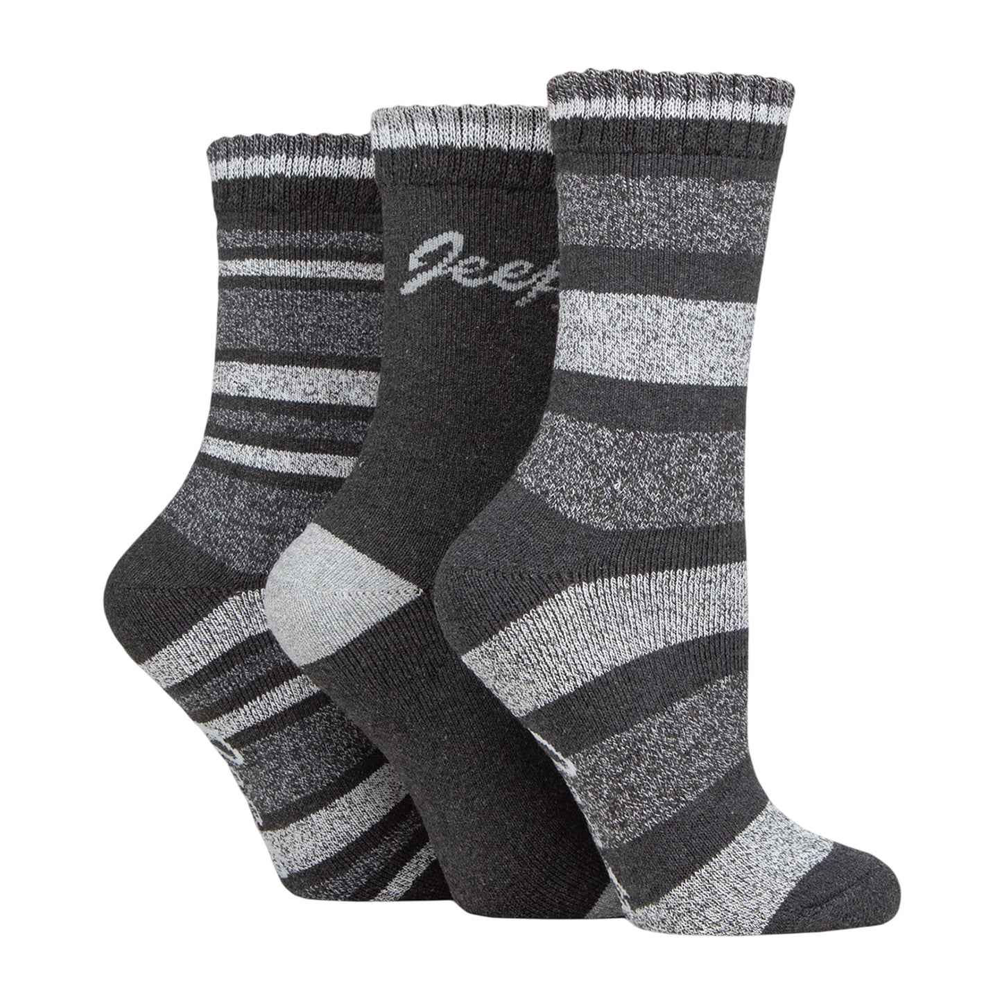 Slate-Grey - Back - Jeep Womens-Ladies Stripe Boot Socks (Pack of 3)