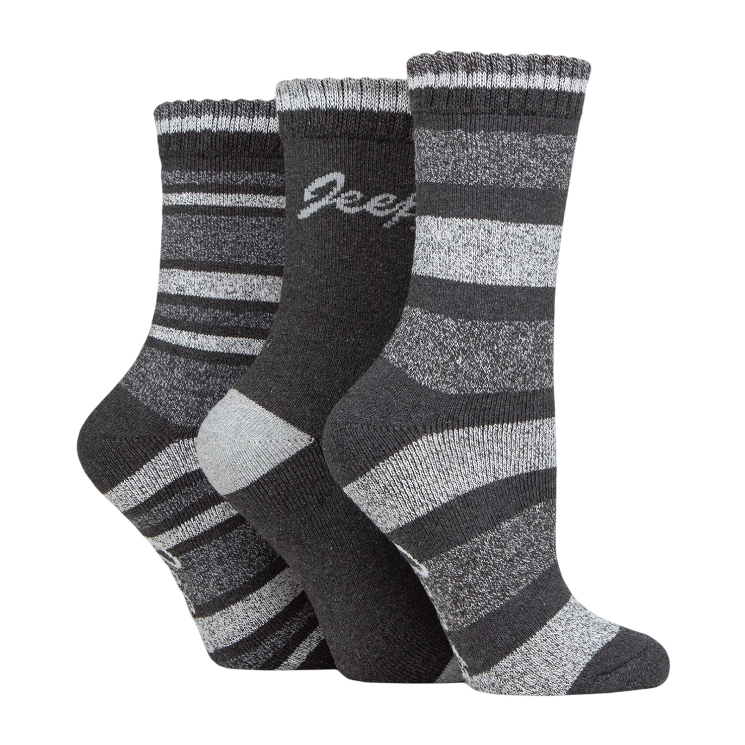 Slate-Grey - Back - Jeep Womens-Ladies Stripe Boot Socks (Pack of 3)