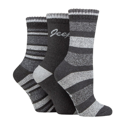 Slate-Grey - Back - Jeep Womens-Ladies Stripe Boot Socks (Pack of 3)