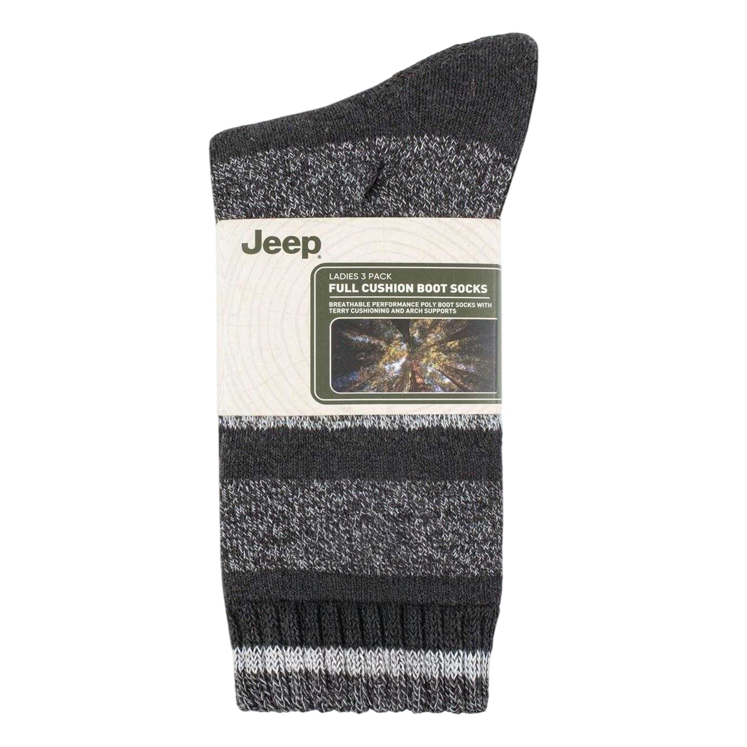 Slate-Grey - Side - Jeep Womens-Ladies Stripe Boot Socks (Pack of 3)