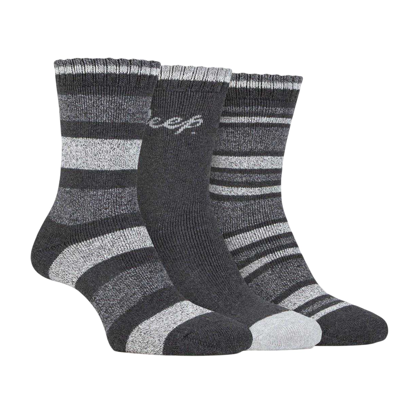 Slate-Grey - Front - Jeep Womens-Ladies Stripe Boot Socks (Pack of 3)