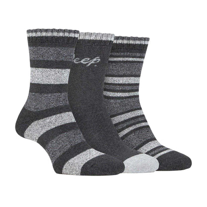 Slate-Grey - Front - Jeep Womens-Ladies Stripe Boot Socks (Pack of 3)