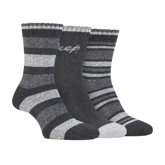 Slate-Grey - Front - Jeep Womens-Ladies Stripe Boot Socks (Pack of 3)