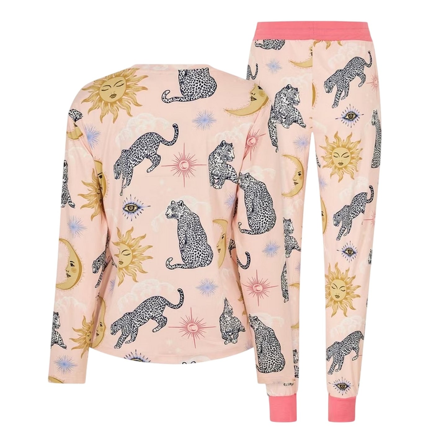 Pink - Back - Chelsea Peers Womens-Ladies Leopard Pyjama Set