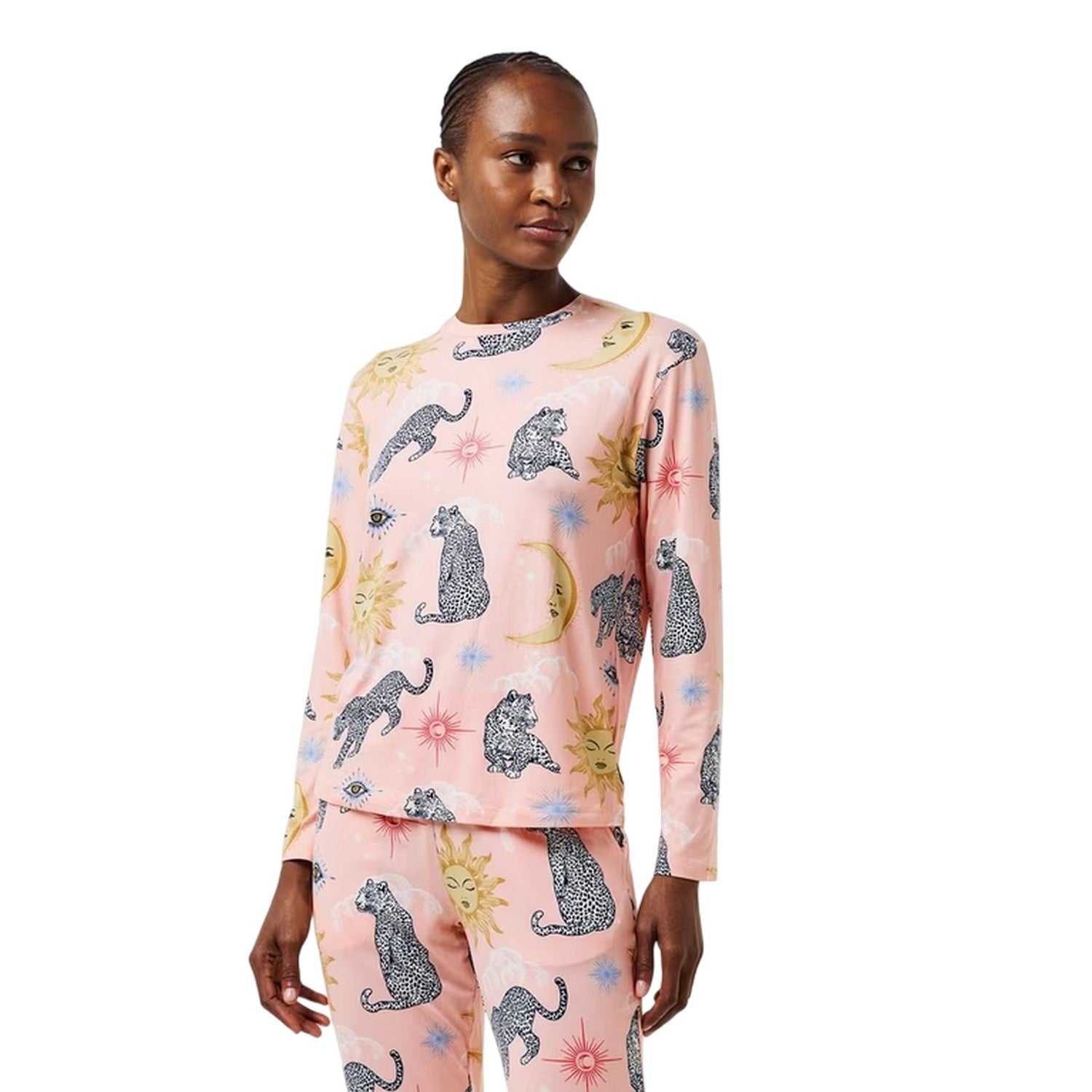 Pink - Side - Chelsea Peers Womens-Ladies Leopard Pyjama Set