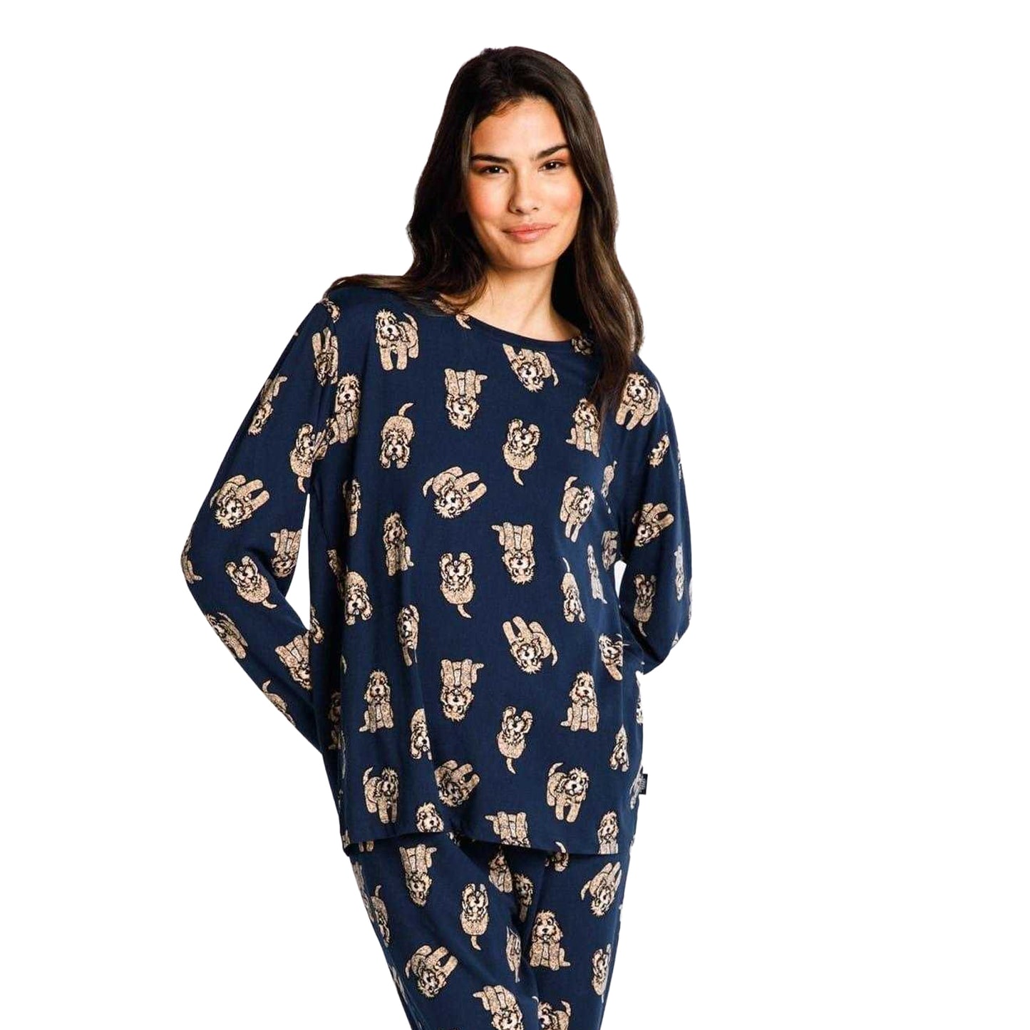 Navy - Pack Shot - Chelsea Peers Womens-Ladies Puppy Pyjama Set