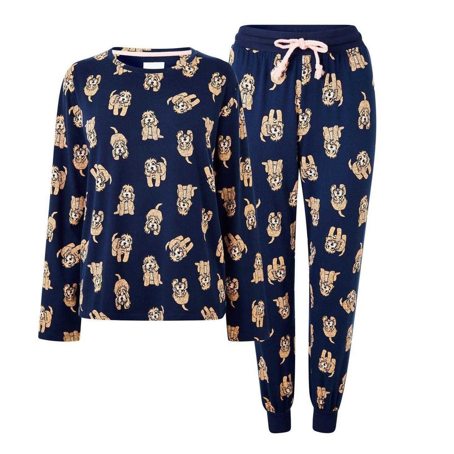 Navy - Front - Chelsea Peers Womens-Ladies Puppy Pyjama Set