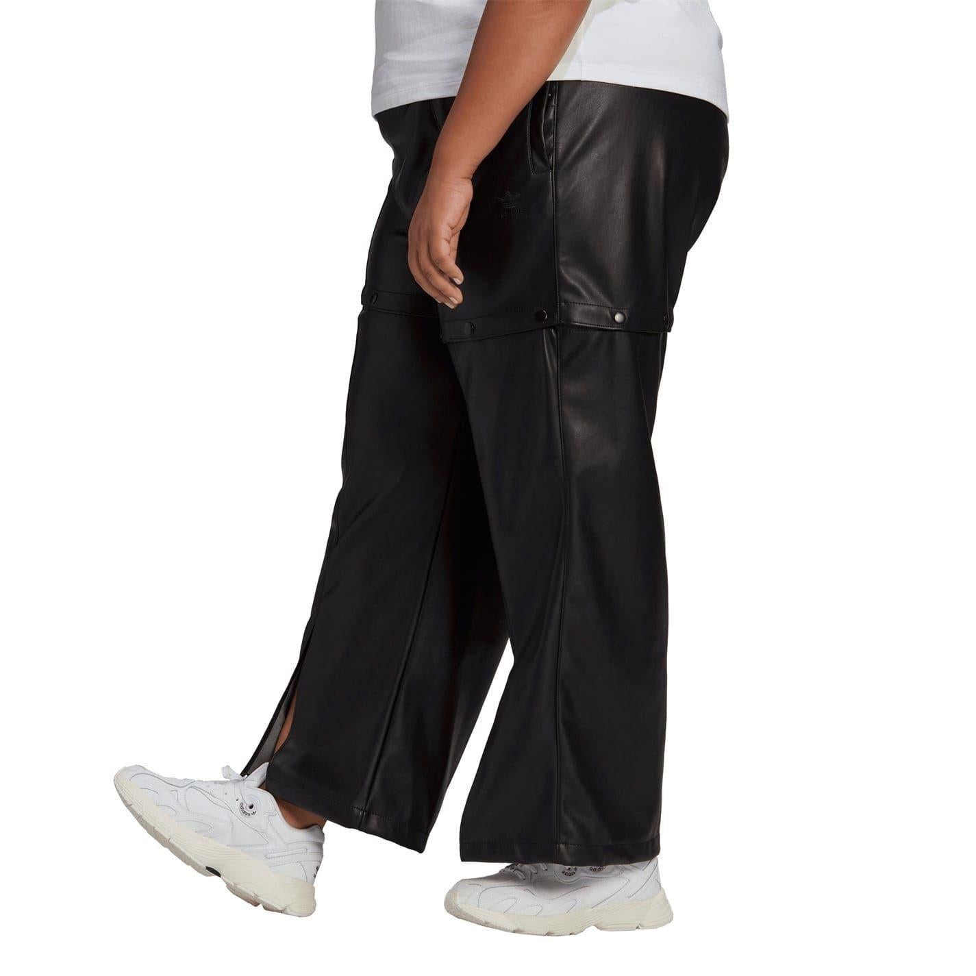 Black - Pack Shot - Adidas Womens-Ladies Always Original Faux Leather Plus Tracksuit Bottoms