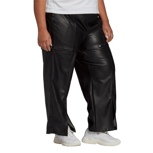 Black - Front - Adidas Womens-Ladies Always Original Faux Leather Plus Tracksuit Bottoms