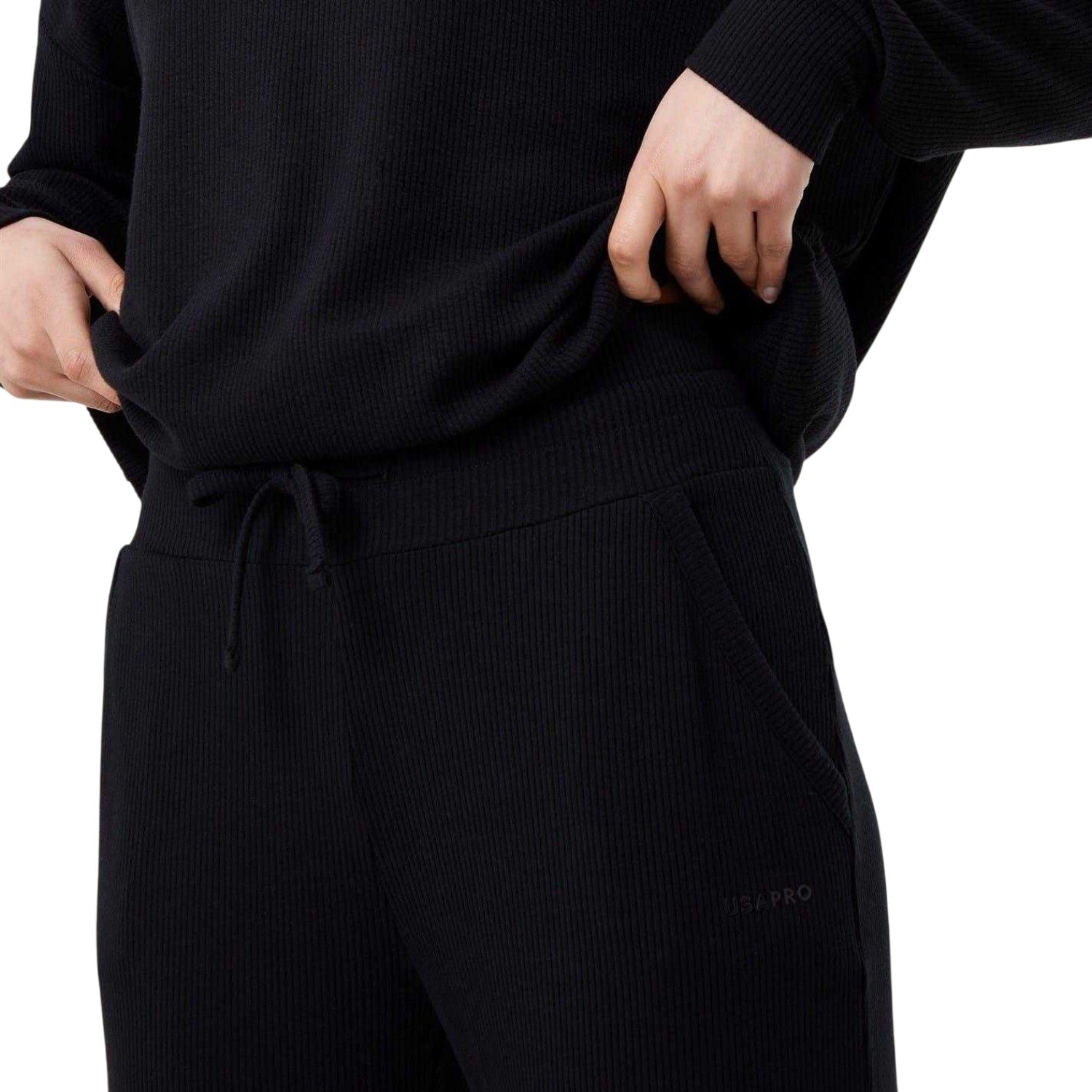 Jet Black - Side - USA Pro Womens-Ladies Ribbed Cuff Joggers