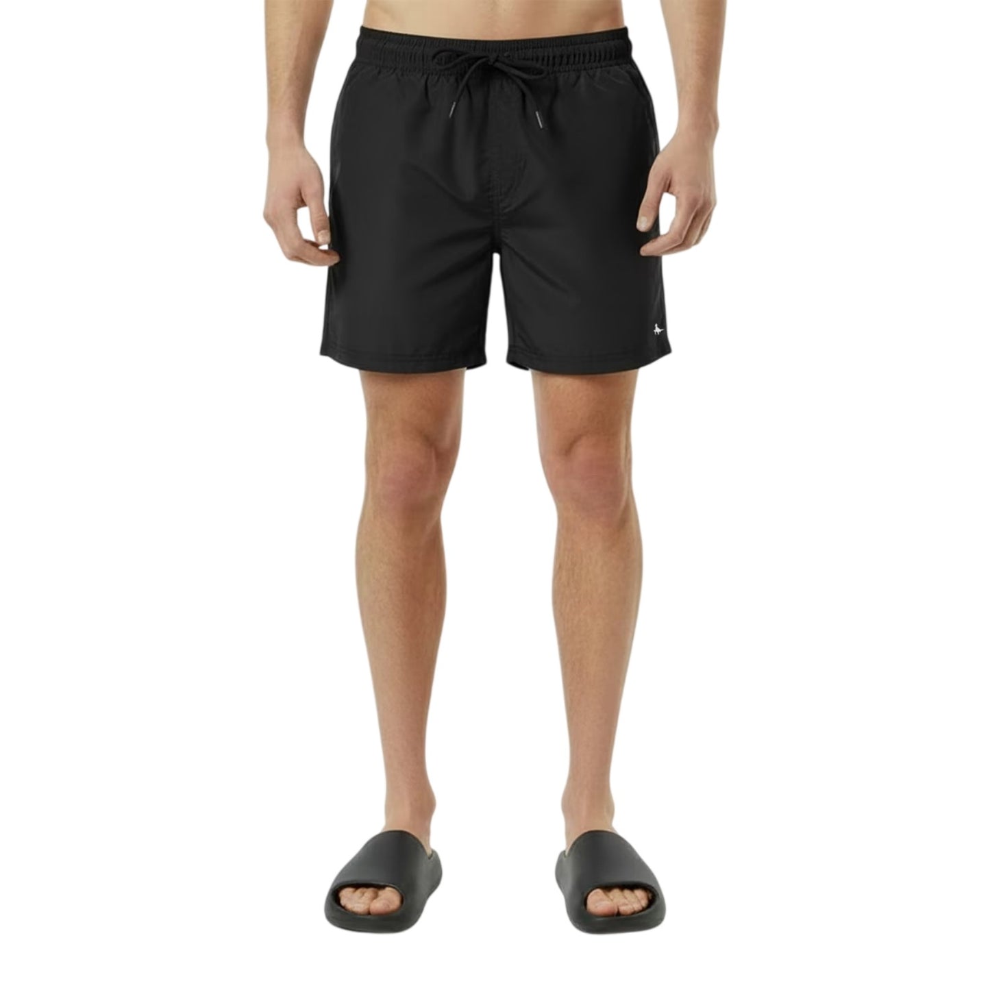 Black - Side - Jack Wills Mens Embroidered Logo Mid Length Swim Shorts