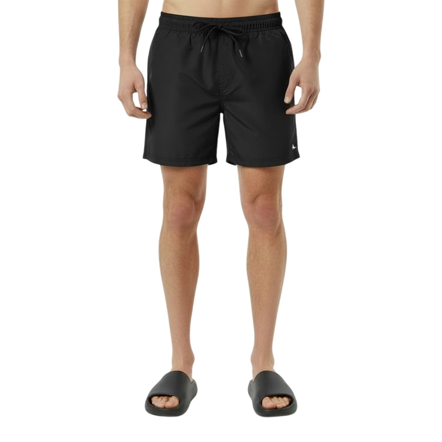 Black - Side - Jack Wills Mens Embroidered Logo Mid Length Swim Shorts