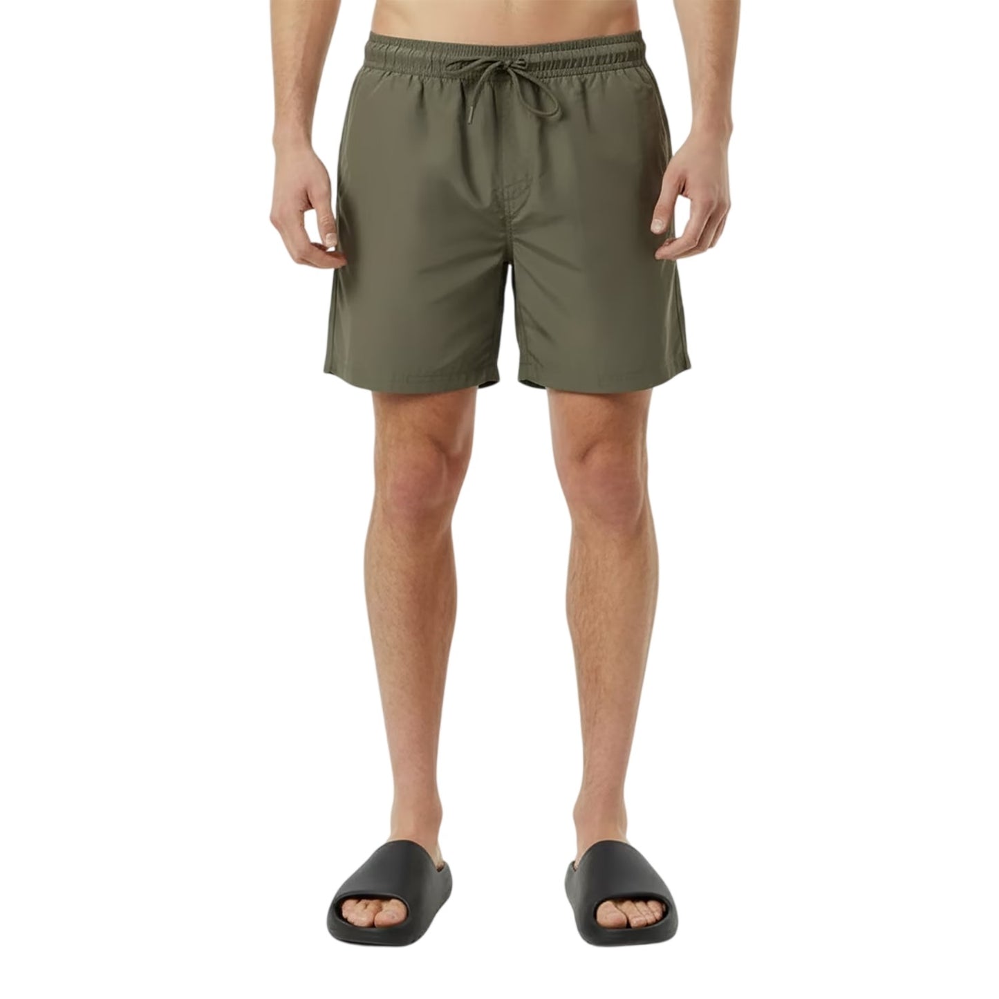Olive - Side - Jack Wills Mens Embroidered Logo Mid Length Swim Shorts