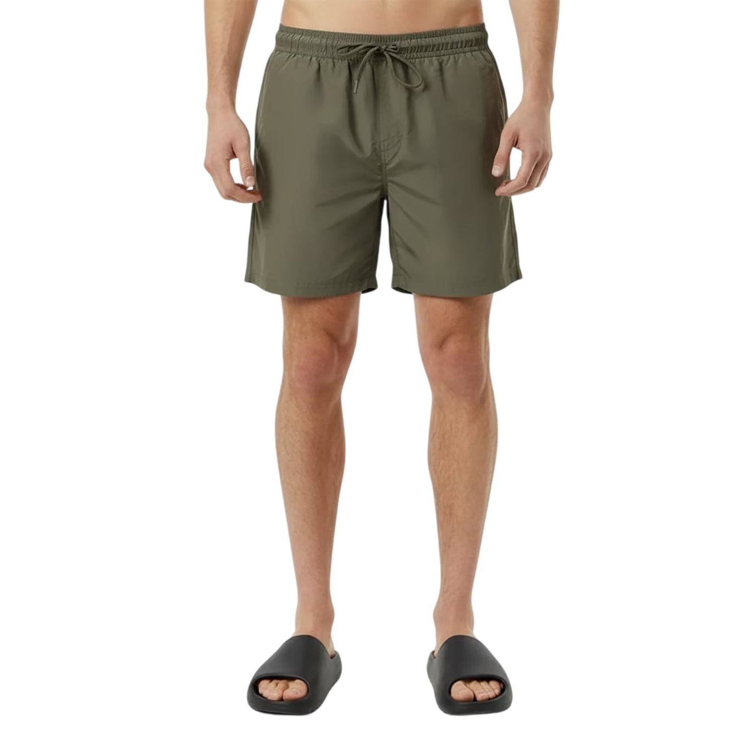 Olive - Side - Jack Wills Mens Embroidered Logo Mid Length Swim Shorts
