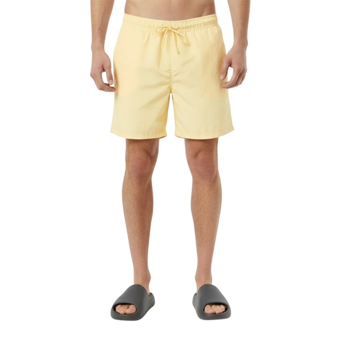 Soft Yellow - Side - Jack Wills Mens Embroidered Logo Mid Length Swim Shorts