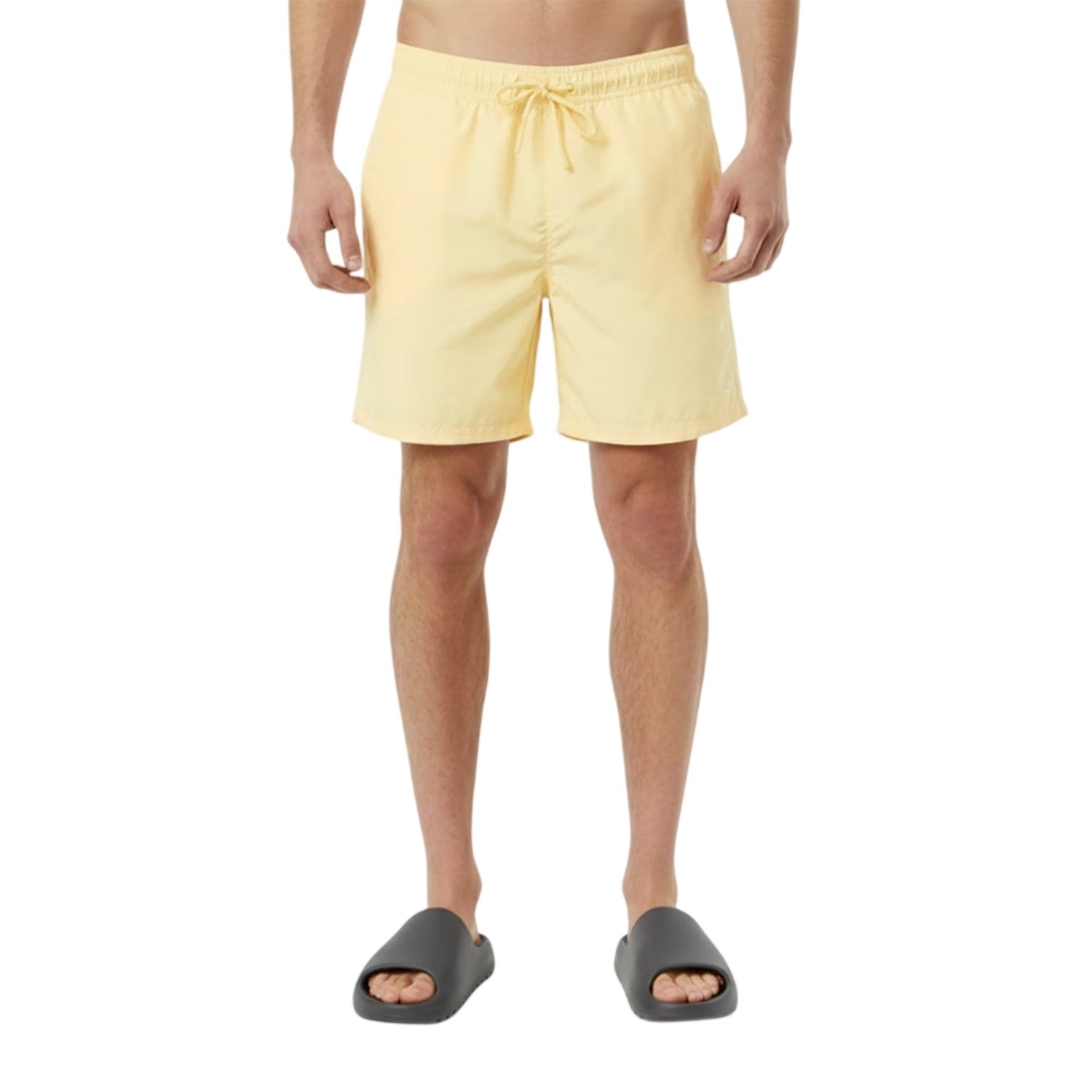 Soft Yellow - Side - Jack Wills Mens Embroidered Logo Mid Length Swim Shorts
