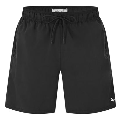 Black - Front - Jack Wills Mens Embroidered Logo Mid Length Swim Shorts