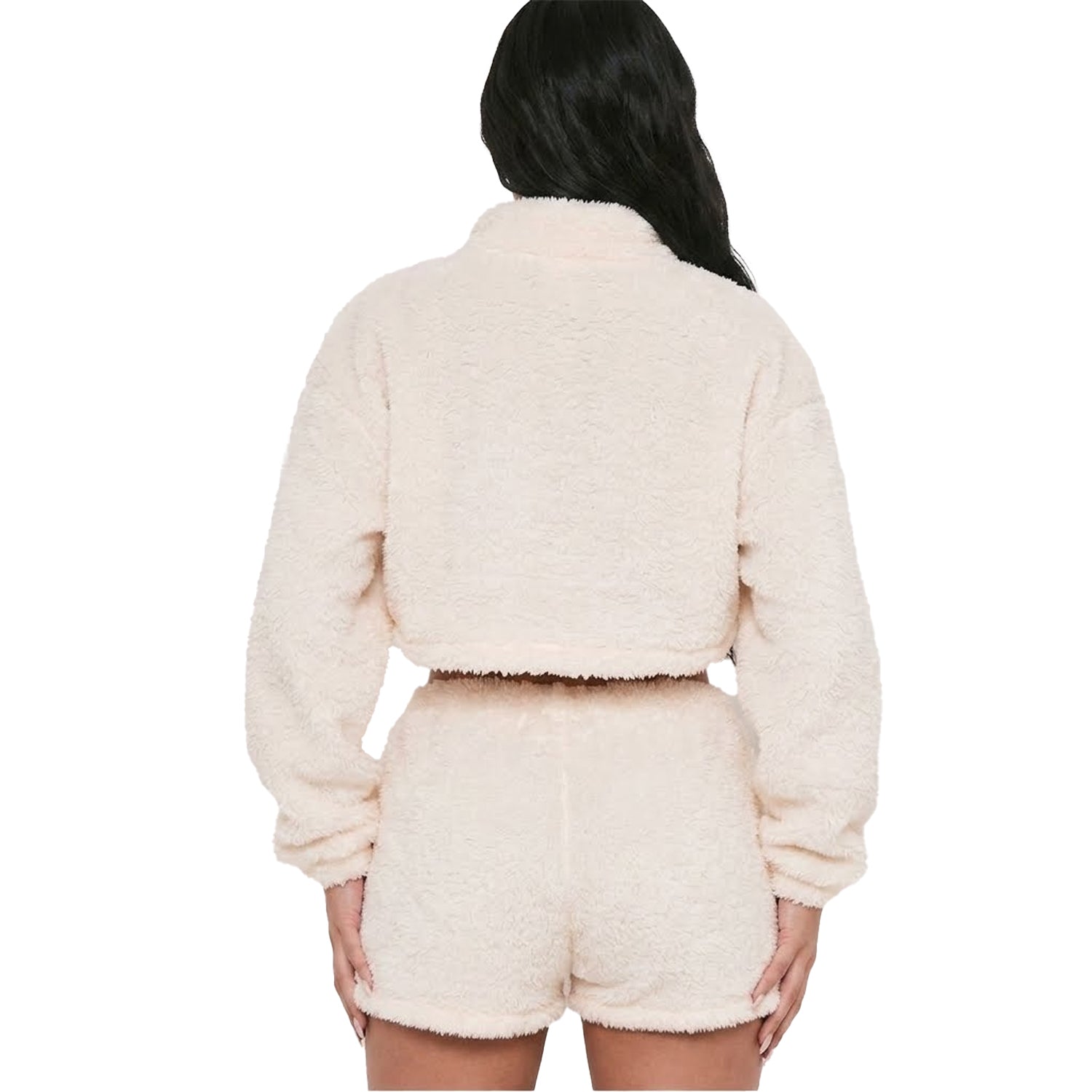 Cream - Back - Missy Empire Womens-Ladies Teddy Fleece Shorts