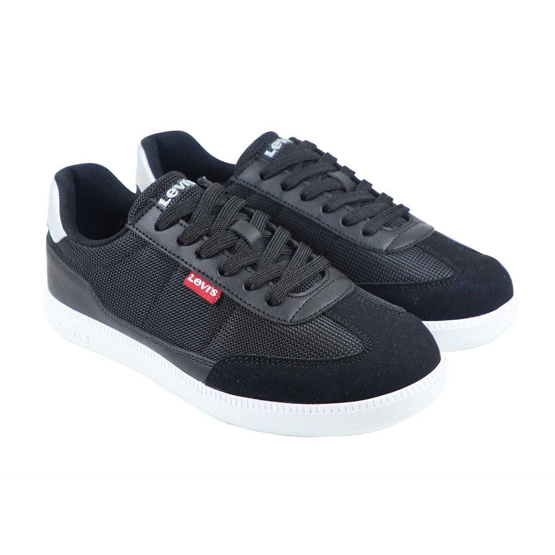 Black-Silver - Pack Shot - Levis Childrens-Kids Jackson Leather Flat Trainers