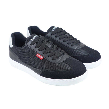 Black-Silver - Pack Shot - Levis Childrens-Kids Jackson Leather Flat Trainers
