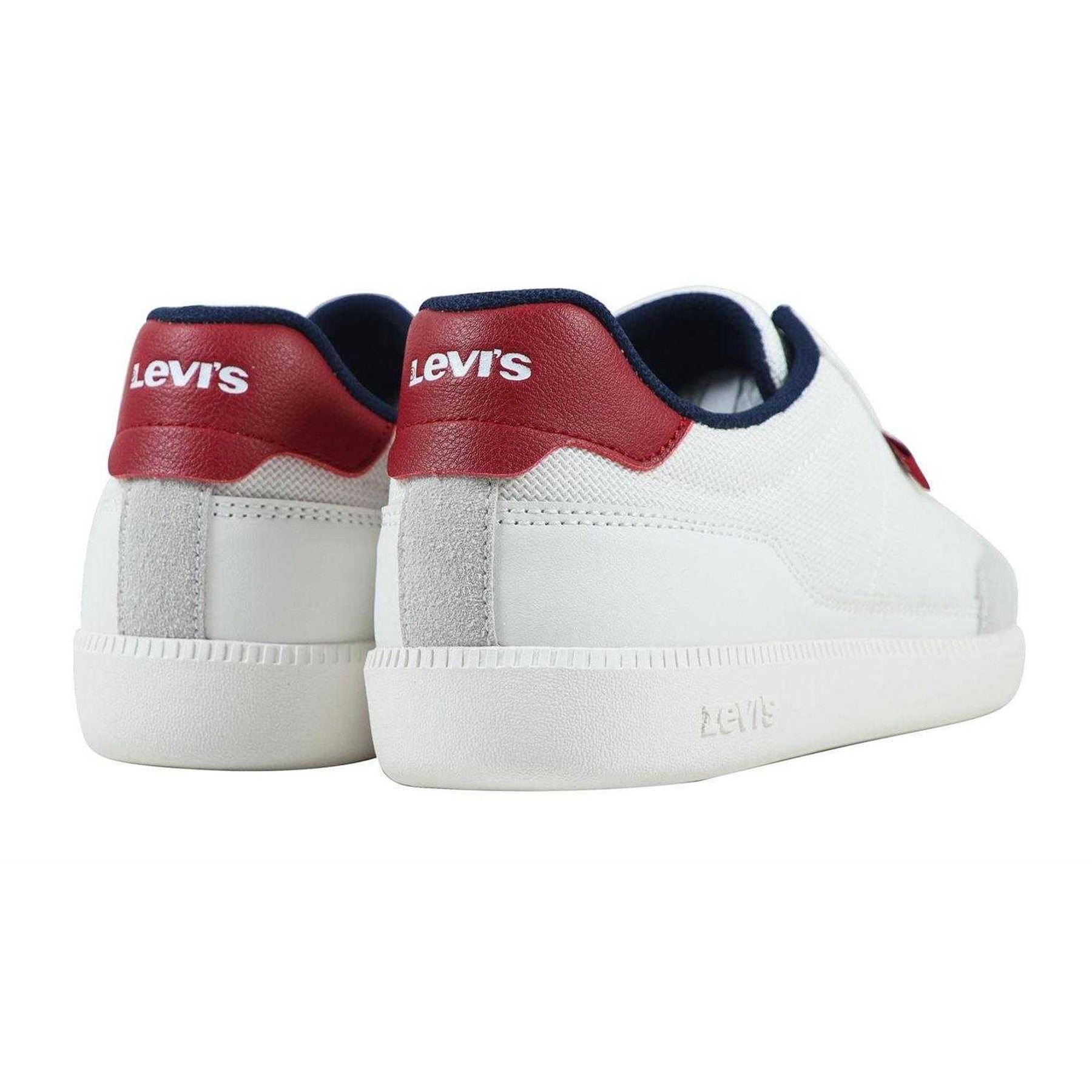 White-Red - Back - Levis Childrens-Kids Jackson Leather Flat Trainers