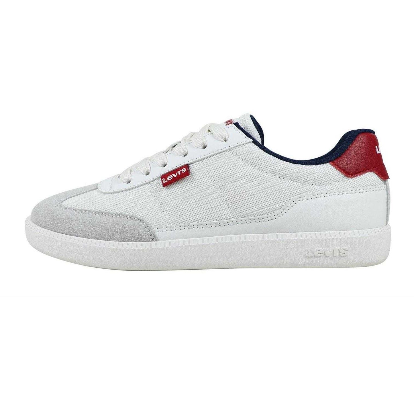 White-Red - Side - Levis Childrens-Kids Jackson Leather Flat Trainers