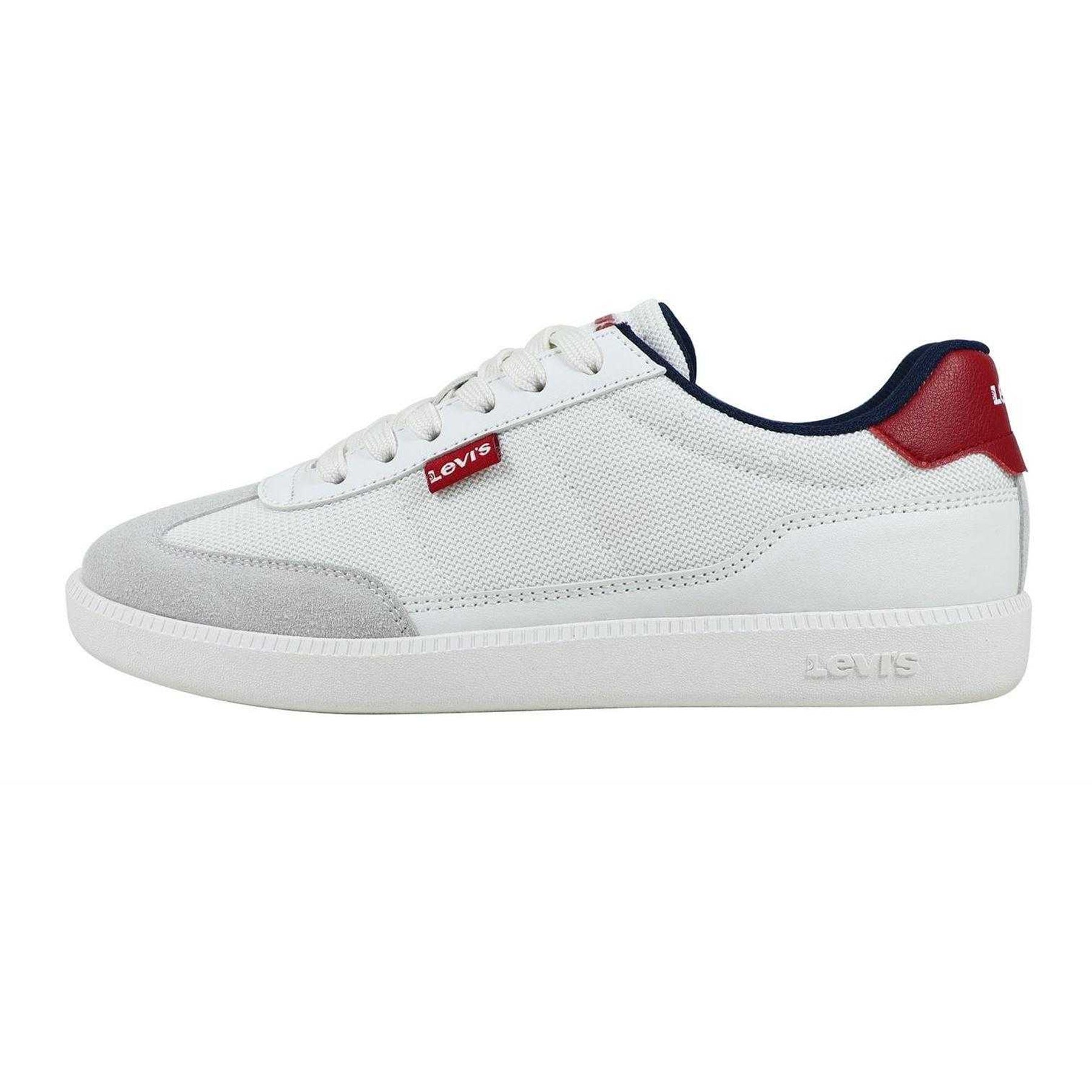 White-Red - Side - Levis Childrens-Kids Jackson Leather Flat Trainers
