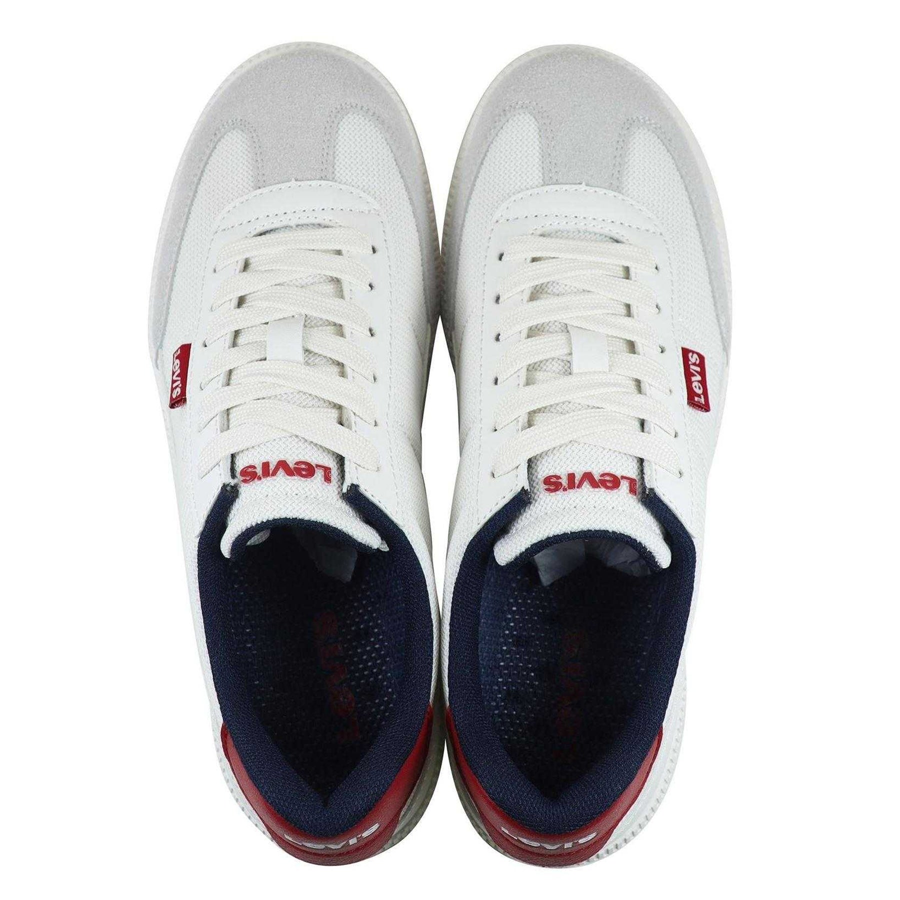 White-Red - Lifestyle - Levis Childrens-Kids Jackson Leather Flat Trainers
