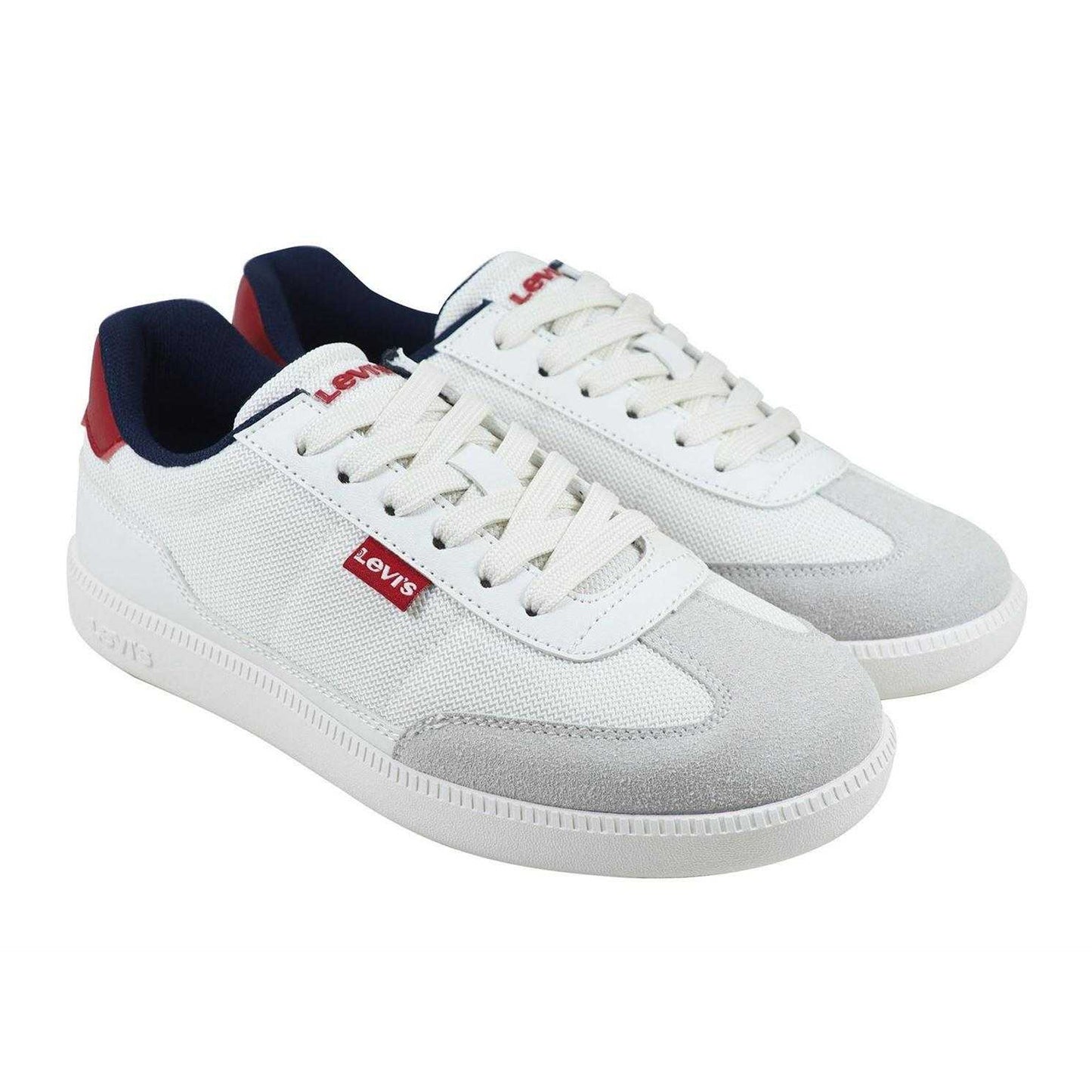 White-Red - Pack Shot - Levis Childrens-Kids Jackson Leather Flat Trainers
