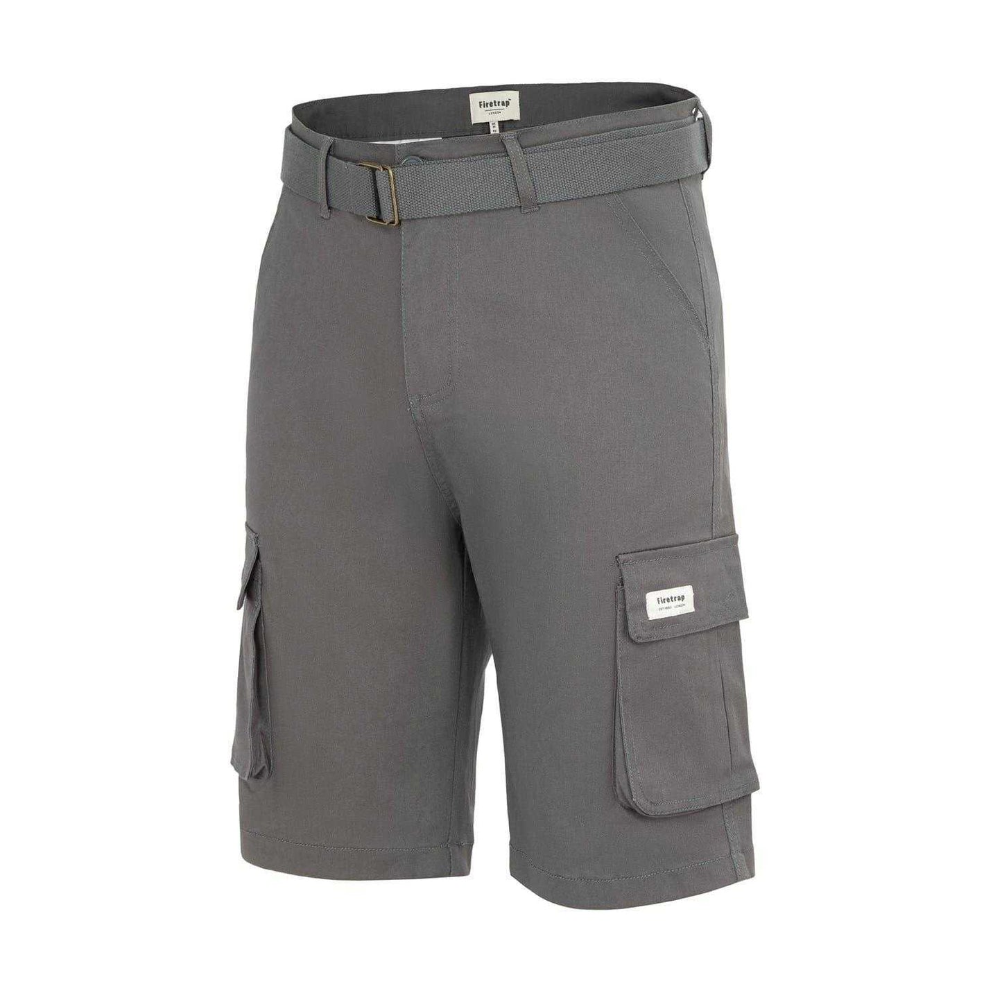 Grey - Side - Firetrap Mens Cargo Shorts