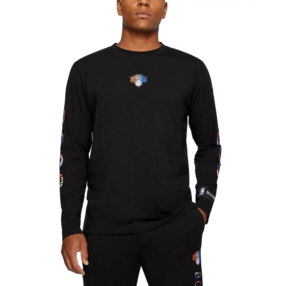 Black - Side - Boss Mens ThreeSixty New York Knicks Long-Sleeved T-Shirt