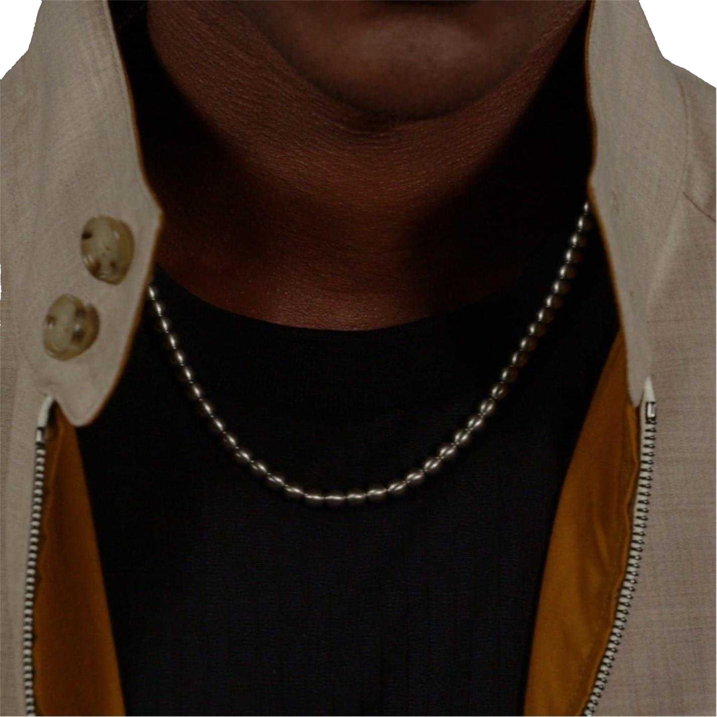 Silver - Side - Boss Sphere Metal Stainless Steel Beaded Necklace