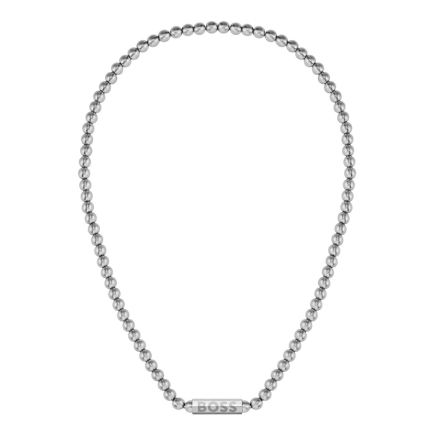 Silver - Front - Boss Sphere Metal Stainless Steel Beaded Necklace
