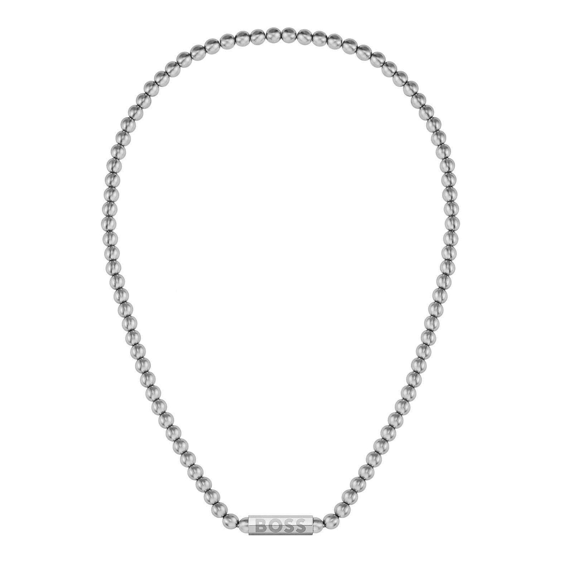 Silver - Front - Boss Sphere Metal Stainless Steel Beaded Necklace