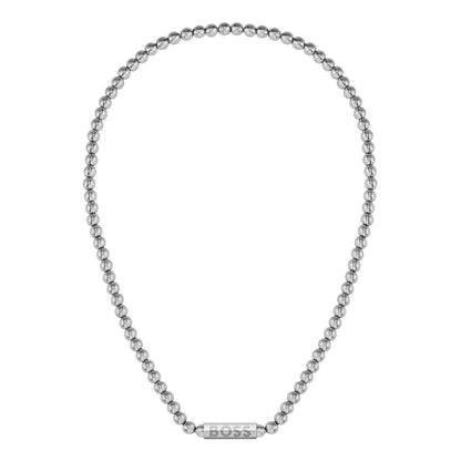 Silver - Front - Boss Sphere Metal Stainless Steel Beaded Necklace