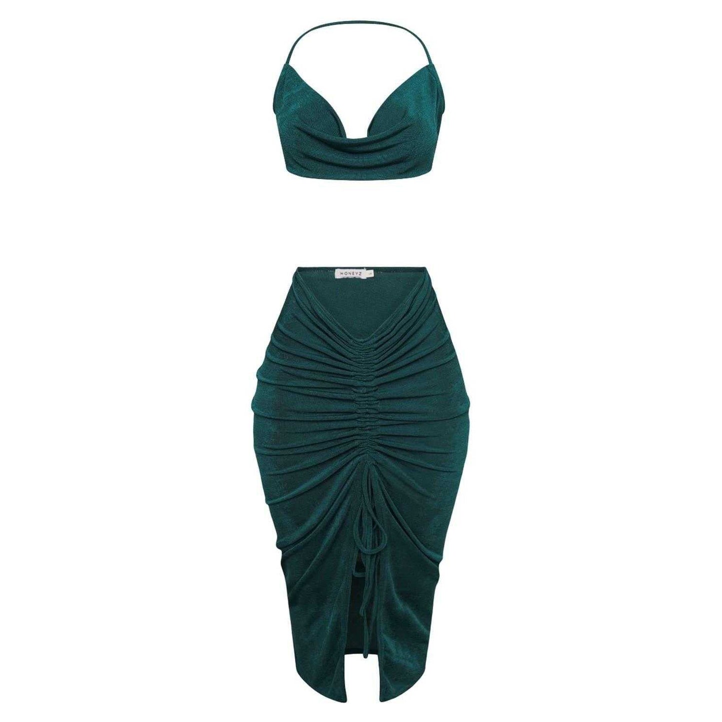 Green - Front - Honeyz Womens-Ladies Halter Neck Bodycon Midi Dress Set