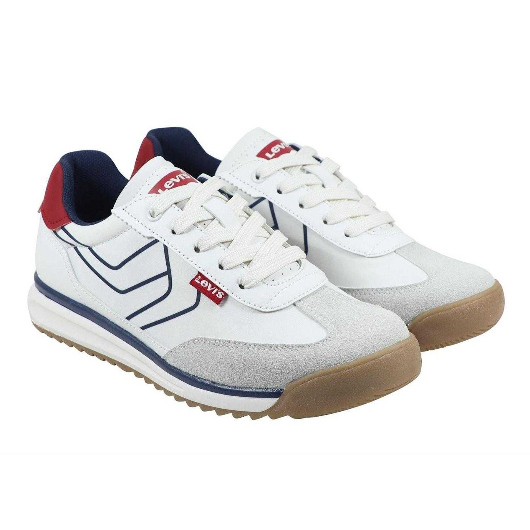 White-Navy - Pack Shot - Levis Childrens-Kids Running Trainers