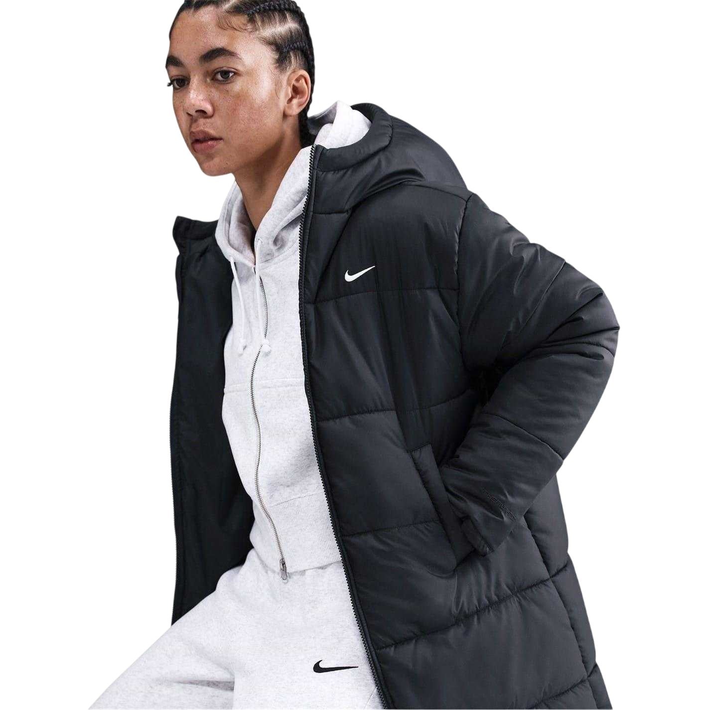 Black - Side - Nike Womens-Ladies Sportswear Classic Therma-Fit Hooded Loose Parka