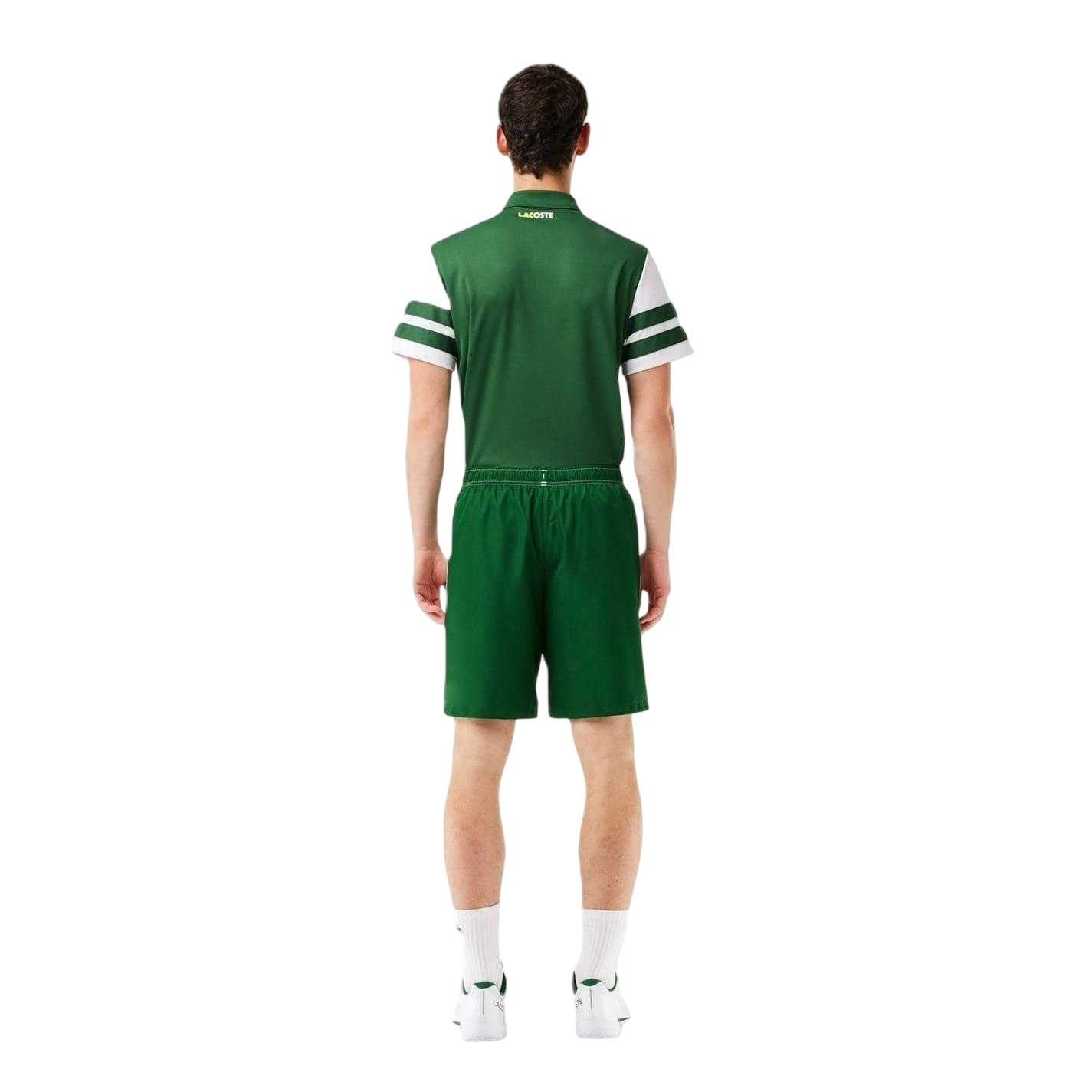 White-Green - Back - Lacoste Mens Stripe Tennis Shorts
