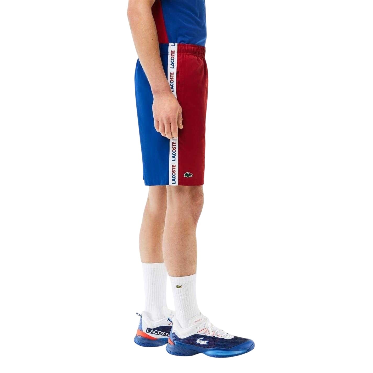 Orange-Blue Captain - Side - Lacoste Mens Stripe Tennis Shorts