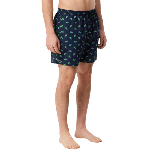 Navy - Front - Lacoste Mens Crocodile Print Swim Shorts
