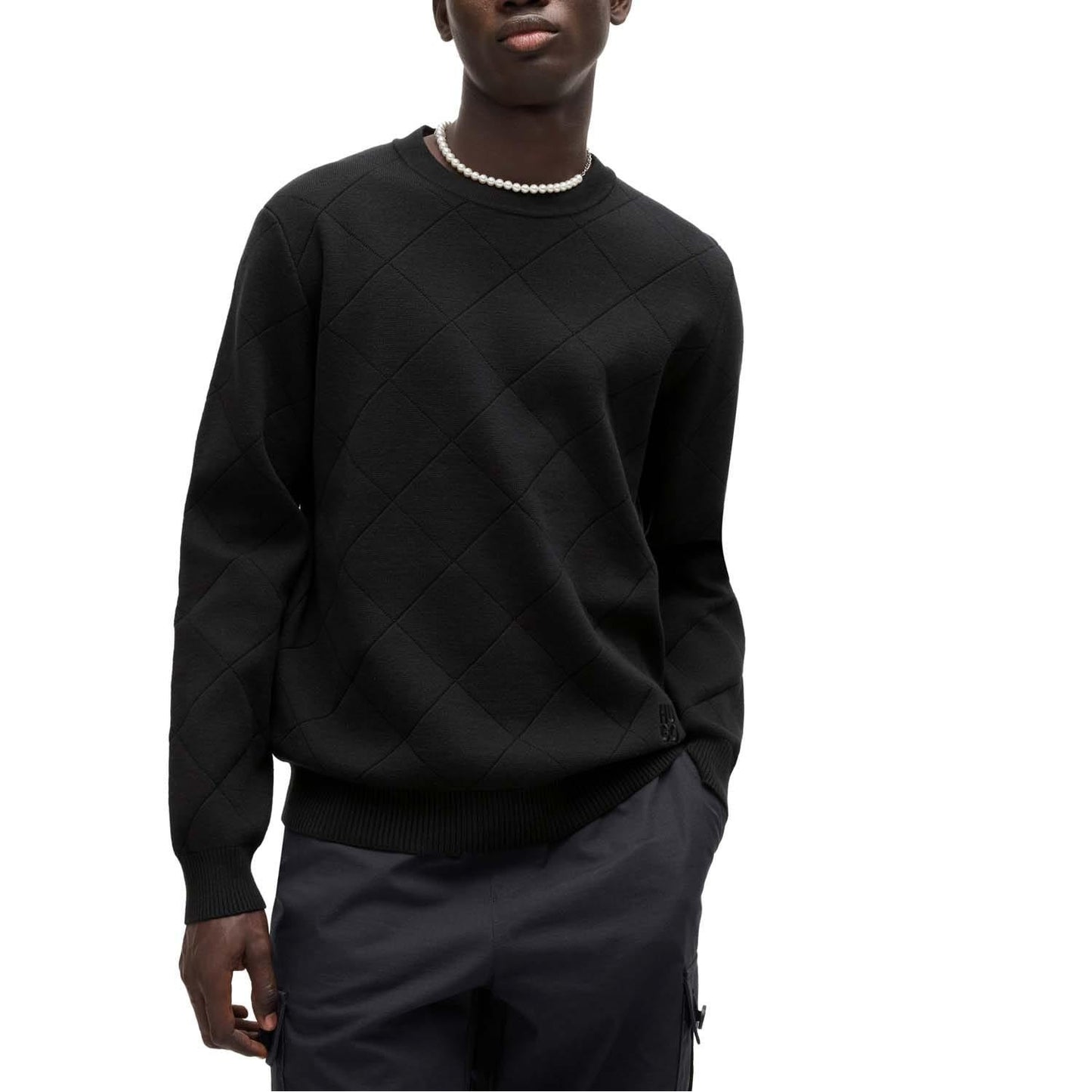 Black - Back - Hugo Mens Symond Square Knitted Sweatshirt