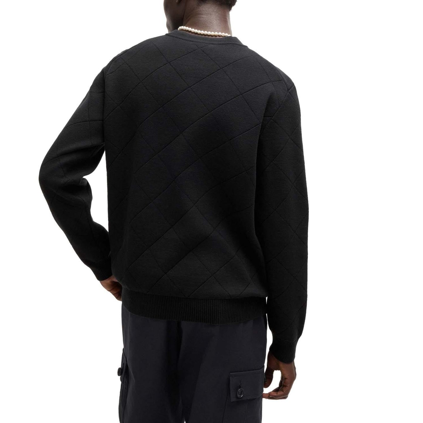 Black - Side - Hugo Mens Symond Square Knitted Sweatshirt