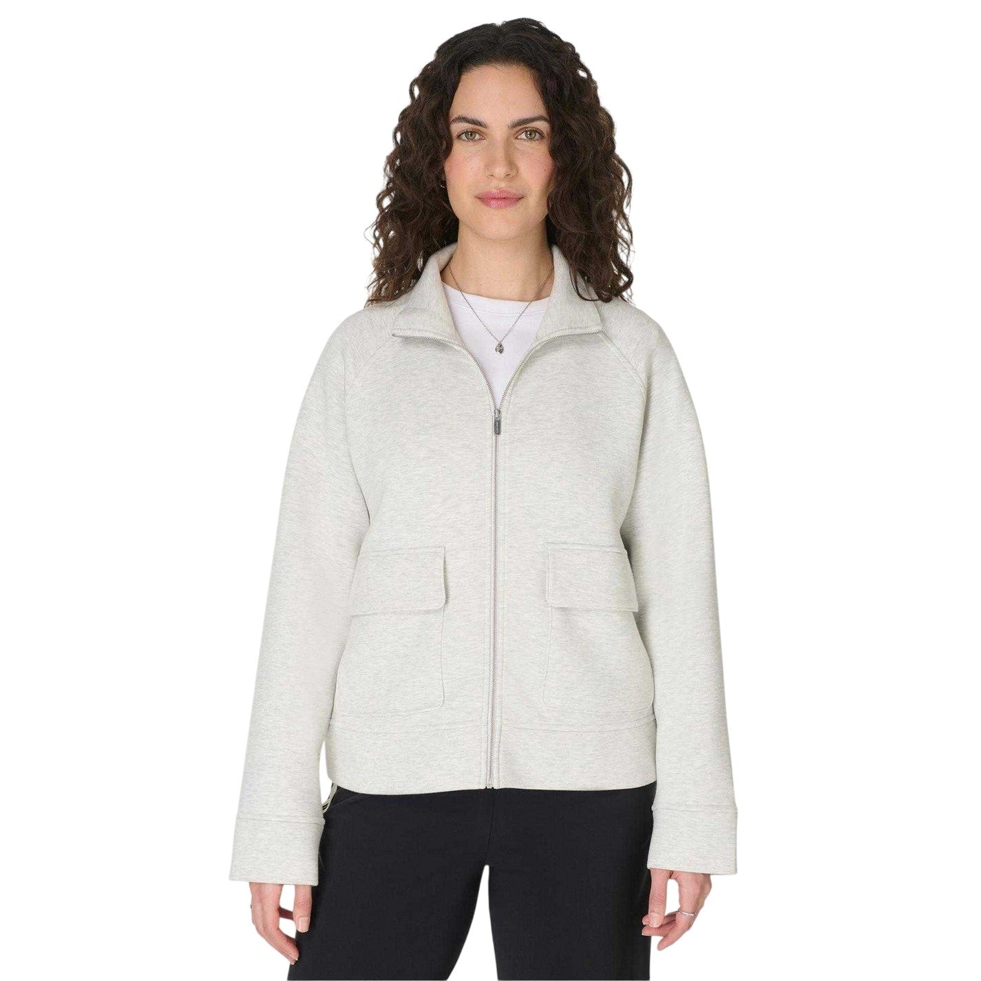 Ice Grey Marl - Front - Sweaty Betty Womens-Ladies Full Zip Relaxed Fit Fleece Jacket