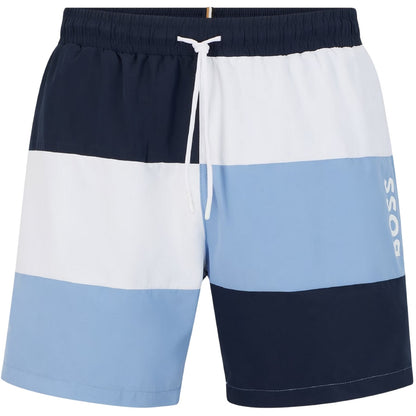 White - Front - Boss Mens Colour Block Swimming Trunks