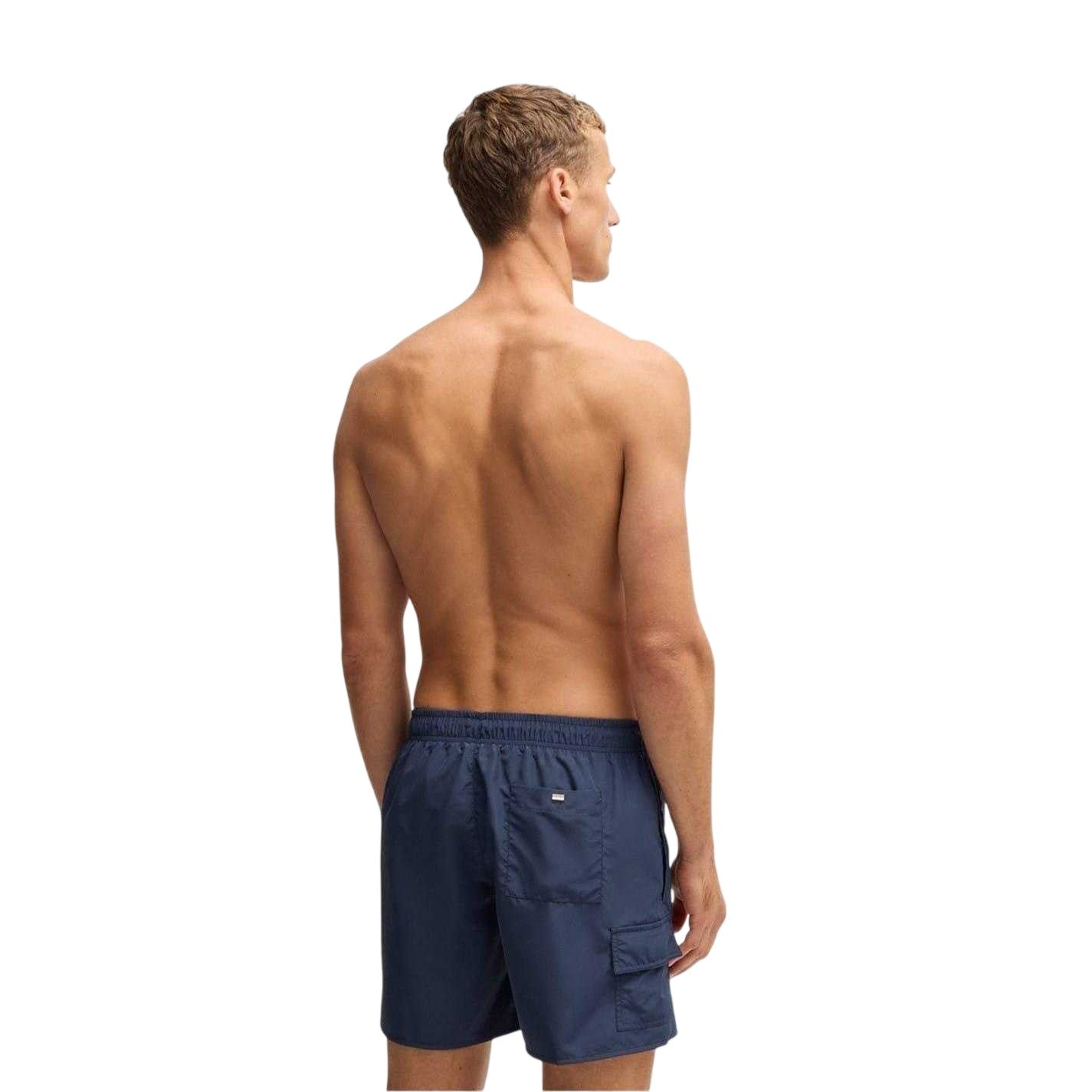 Navy Blue - Back - Boss Mens Dive Regular Swimming Trunks