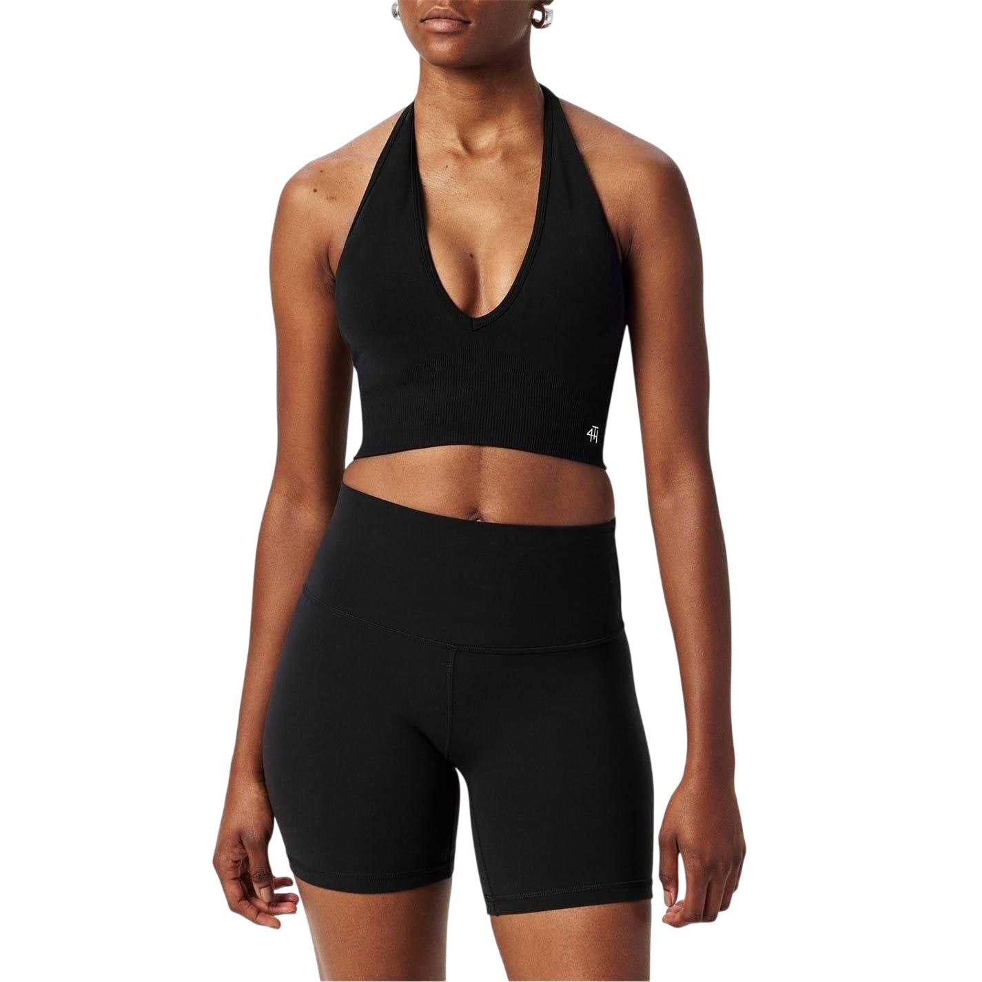 Black - Side - 4th & Reckless Womens-Ladies Seamless Halter Neck Sports Bra