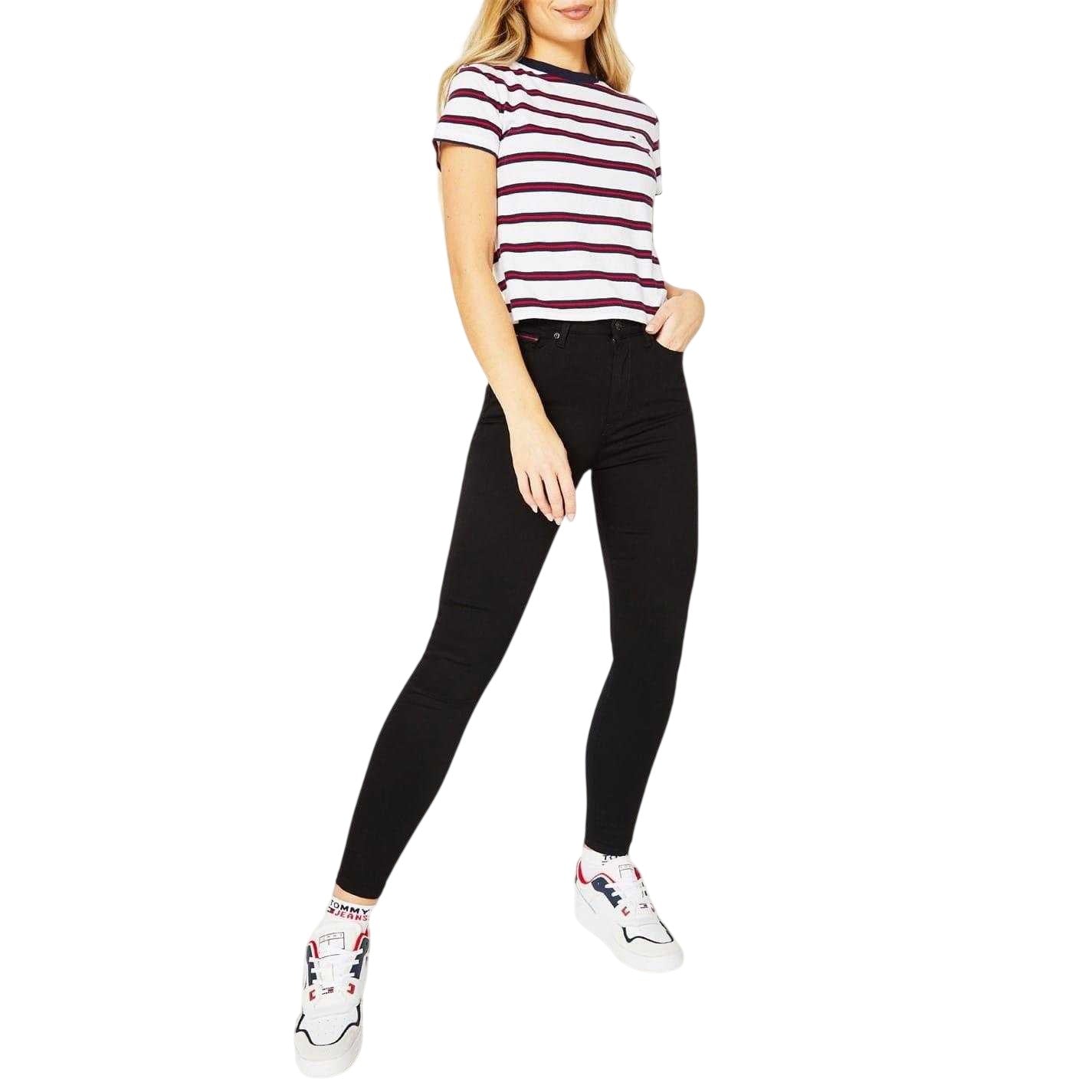 Black - Pack Shot - Tommy Jeans Womens-Ladies High Rise Super Skinny Jeans