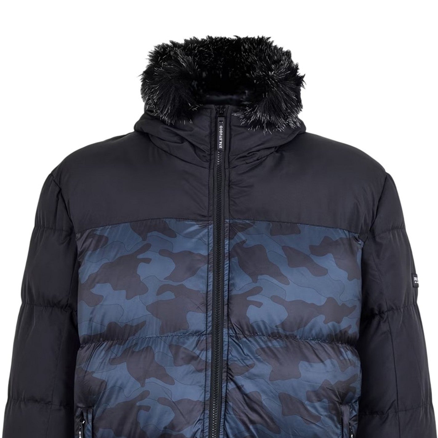 Black - Side - 274 Studio Mens Camouflage Puffer Jacket